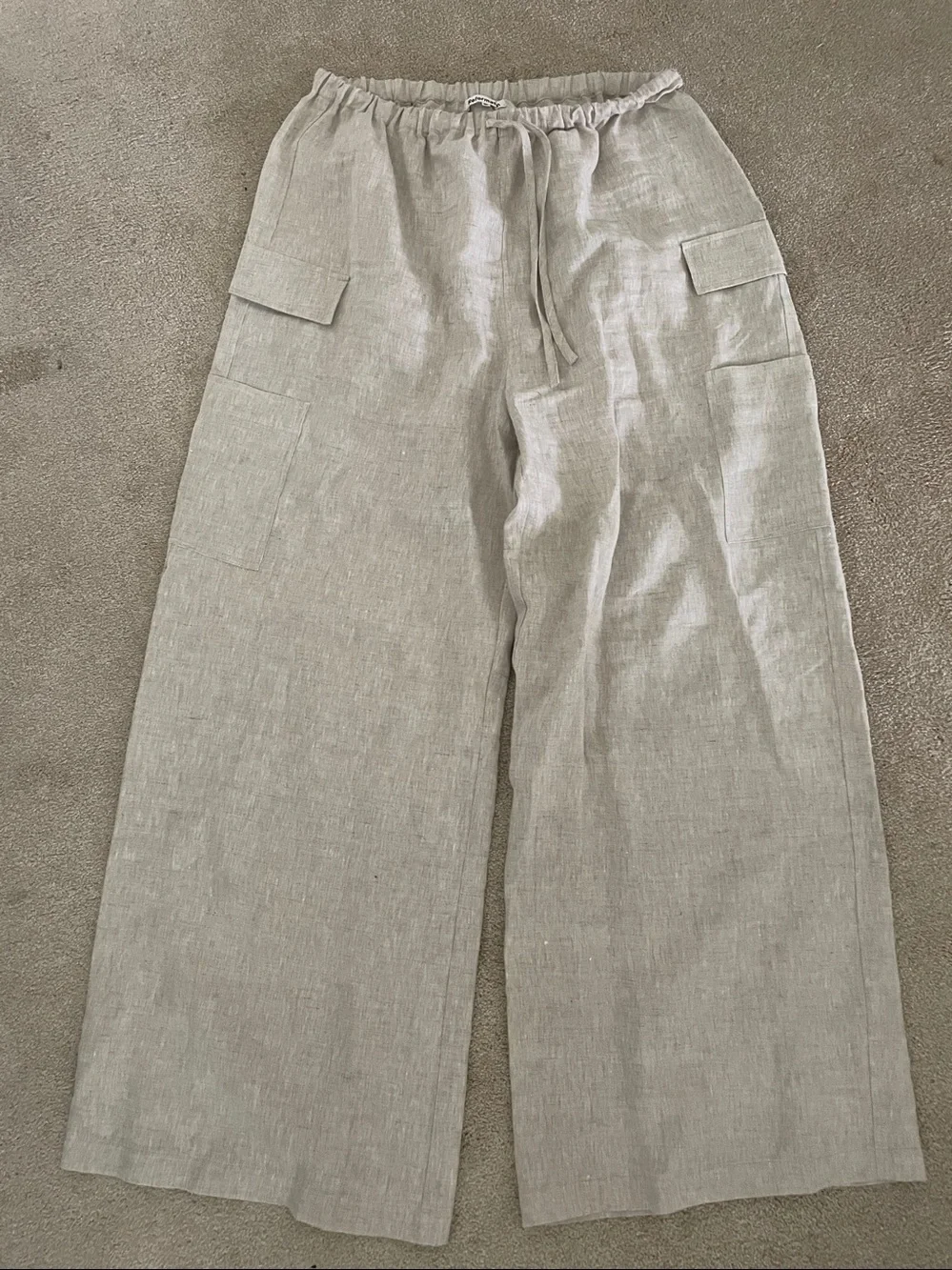 Reformation Ethan linen cargo pants in oat wide leg XL plus size